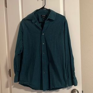 Men’s Teal and Black Checkered Button Up